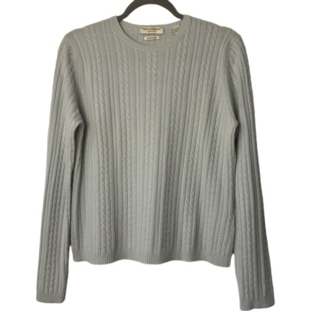 Valerie Stevens cable knit 100% cashmere sweater dusty mint women's size M